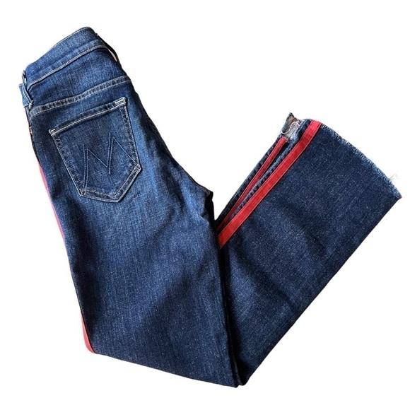 Mother Denim Insider Crop Step Fray Speed Racer Stripes Red 25 Jeans - Picture 10 of 14